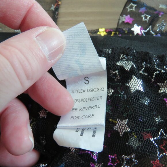 IHEARTRAVES Rainbow Stars Open Front Black Mesh Mini Skirt Festival Rave Size S - Picture 15 of 15